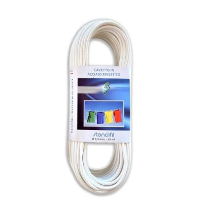 Afbeelding van IPEA Wasdroogkabel, 3,5 mm, staal, 20 meter, Made in Italy, gelamineerde waslijn voor het verlengen van wasgoed, kleding, doeken, kleur wit, dikte 0,35 cm