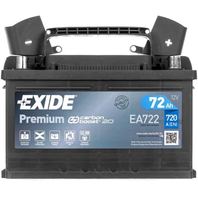 Afbeelding van EXIDE PREMIUM EA722 Accu 12V 72Ah 720A B13 FORD: Focus Mk1 Hatchback, Transit Custom V362 Van, 2, AUDI: Coupe B2, OPEL: Corsa D Hatchback