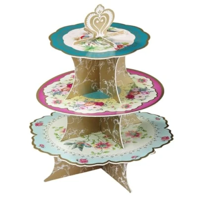 Afbeelding van Talking Tables Truly Scrumptious Taartstandaard met 3 etages kleurrijke bloemenmotieven voor cafés, bruiloften en verjaardagen