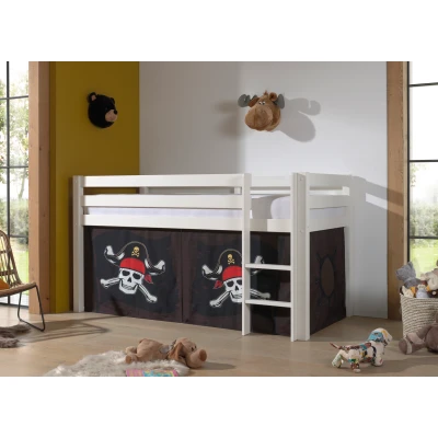 Afbeelding van LUCEVI Pino Halfhoogslaper H115CM + Ladder Caribian Pirates Gordijntjes Wit 90x200 cm