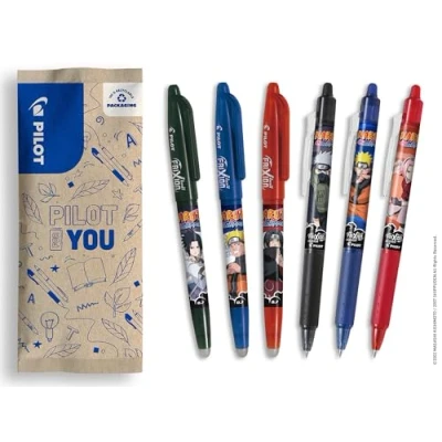 Afbeelding van PILOT x Naruto Doos met 3 FriXion Ball pennen + Clicker uitwisbare pen Shipudden Limited Edition Navulbare rollerbalpen Zwart, Blauw, Rood Medium punt