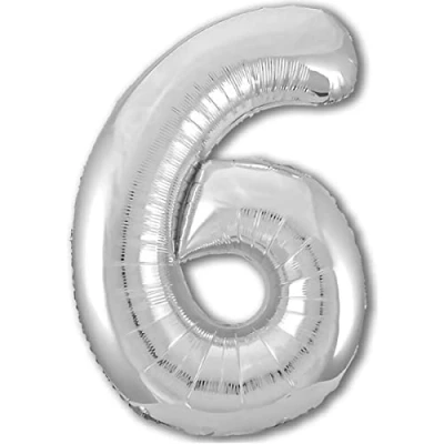 Afbeelding van Ballon voor de 6e verjaardag, Numero, 6, zilver, metallic, XXL, reuzen, 100 cm, decoratie, verjaardag lucht of helium