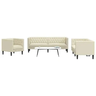 Image de vidaXL Ensemble de canapé Chesterfield 3 pcs crème similicuir3209268