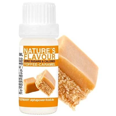 Afbeelding van ALPHAPOWER FOOD Natuurlijk voedselaroma karamel toffee I vloeibaar smaakdruppels en zoetstof zonder suiker, 1 x 10 ml heerlijke smaak, veganistische vloeibare zoete smaak druppels, flavour drops