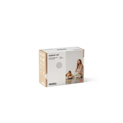 Afbeelding van Modu Explorer Kit Zachte blokken 19 onderdelen Open Ended Speelgoed 1 2 3 jaar Sand Grey / Honey Yellow