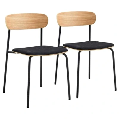 Afbeelding van Oviala Set van 2 stapelbare zwarte houten stoelen