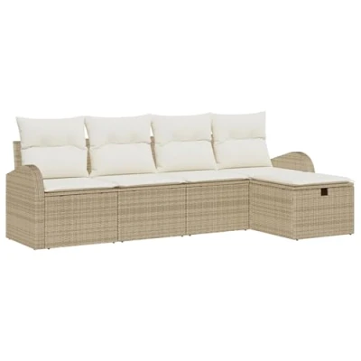 Afbeelding van vidaXL 5 delige Tuinbank Set met Kussens Beige Poly Riet