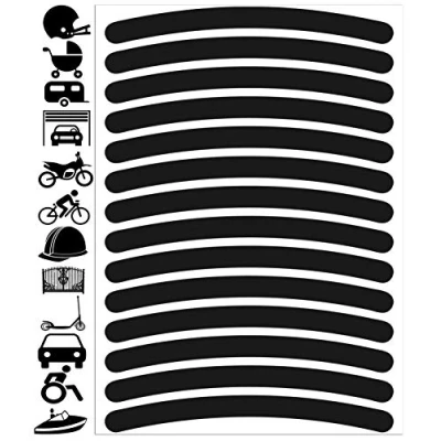 Afbeelding van Biomar Labs® Reflectoren, D 54, reflecterende stickers, folie, zwart, set van 14 stuks, zelfklevende reflector, veiligheidssticker, velgrandsticker, velgenstrip