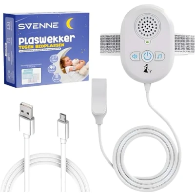 Afbeelding van SVENNE® Plaswekker Bedplassen Zindelijkheidstraining Kinderen &amp; Volwassenen Geluids Trilalarm Oplaadbaar, Comfortabel Effectief Voor Nachtelijk Plassen Vanaf 5 Jaar