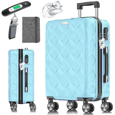 Afbeelding van KESSER® Reiskoffer, handbagagekoffer, ABS harde koffer met cijferslot, bagageweegschaal en 360 rollende reisportemonnee, wieltjes voor zaken reizen, inclusief, Lichtblauw