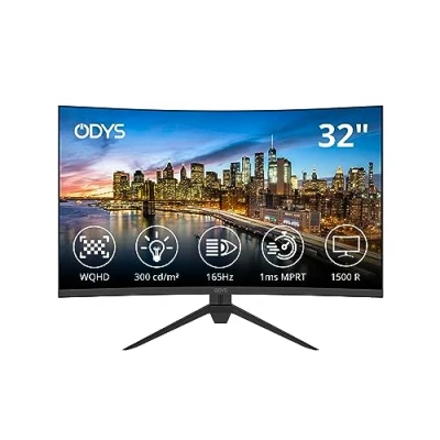 Afbeelding van ODYS XP32 WQHD gebogen monitor 80 cm (32 inch) (2560 x 1440 pixels, 165 Hz, 1ms reactietijd, AMD FreeSync, NVIDIA G Sync, blauw licht reductie, HDMI, DisplayPort), zwart