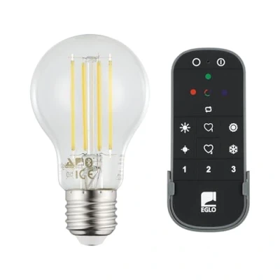 Afbeelding van EGLO connect.z Set van 2 E27 aangesloten ledlampen, A60, met afstandsbediening, ZigBee, app en spraakbediening, dimbaar, vintage, 806 lumen, 6 W, transparant, neutraal wit