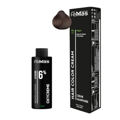 Afbeelding van Femmas Haarverf Medium blond Amber Gold 7.83 100 ml + oxy crème 6% Permanente haarkleur ontwikkelaar Zacht en duurzaam voor salon thuis