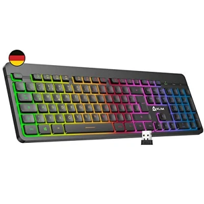 Afbeelding van KLIM Light V2 Draadloos gaming toetsenbord QWERTZ + nieuw 2023 plat, ergonomisch, discreet, waterdicht verlicht gamingtoetsenbord voor pc, Mac, PS4, PS5, geïntegreerde batterij met lange