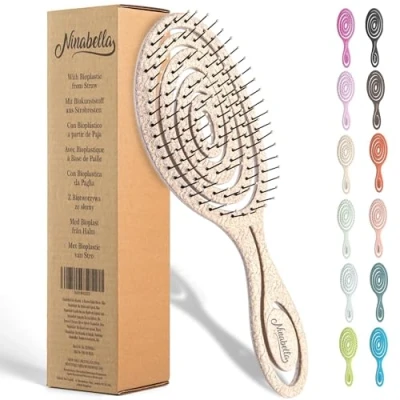 Afbeelding van Ninabella haarborstel antiklit dames en heren Spiraalvormige anti klit borstel Detangler brush Stijlborstel voor krullen of steil haar Beige