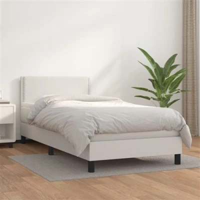 Image de vidaXL Sommier à lattes de lit avec matelas Blanc 80x200 cm Similicuir