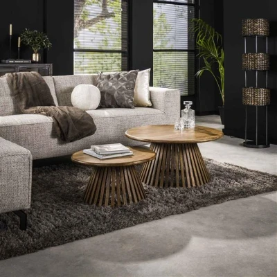 Afbeelding van Hoyz Salontafel Tweak Massief Mango Zandkleur Set van 2