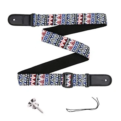 Afbeelding van Rayzm Draagriem voor ukelele, boho stijl, van katoen, 4 cm breed, in lengte verstelbaar 78 tot 132