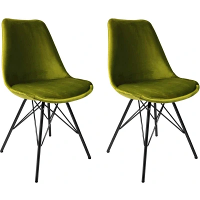 Afbeelding van Kick kuipstoel Velvet Groen zwart frame Set van 2