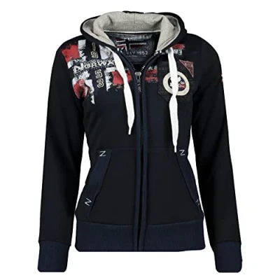 Afbeelding van Geographical Norway Fespote Lady Hoodies voor dames, ritssluiting, jumper, zakken, sweatshirt, lange mouwen, warm, top, jas, kleding, lente, zomer, herfst, winter, seizoen, Navy Blauw