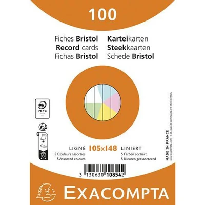 Image de Fiche Bristol sous film ligné non perforé Paquet de 100 Exacompta