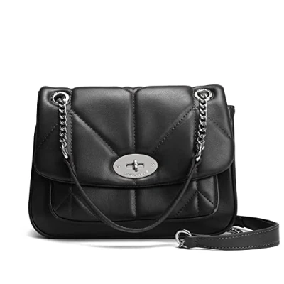 Afbeelding van David Jones Gewatteerde schoudertas voor dames handtas kettingen schouders van kunstleer klaptas, tourniquet schooltas, middelgroot, elegant, modieus, chic, zwart., Chique