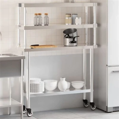 Afbeelding van vidaXL Keukenwerktafel met bovenschap 110x30x150 cm roestvrij staal