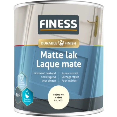 Afbeelding van Finess matte lak waterbasis crème wit (RAL 9001) 750 ml.
