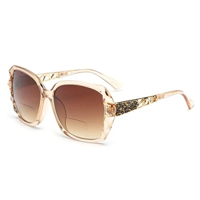 Afbeelding van JM Bifocale leesbril, oversized leesbril voor dames, UV bescherming buiten, Bruin