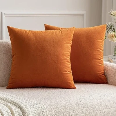 Afbeelding van MIULEE Decoratieve fluwelen kussenhoezen voor bank of slaapkamer, met onzichtbare rits, vierkant, 45 x cm, 2 stuks, oranje