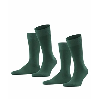 Image de FALKE Happy 2 Pack M SO coton unies lot de paires, Chaussettes Homme, Vert (Hunter Green 7441), 43 46