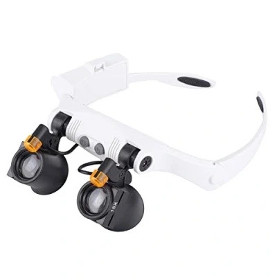 Afbeelding van Hoofdvergrootglas met twee ledlampen, handsfree vergrootglas 3 x tot 10 zoom voor lezen, sieradenvergrootglas, horloge en elektronische reparatie