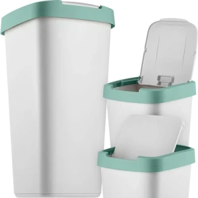 Afbeelding van KADAX Afvalemmer 25 liter met kanteldeksel, afvalscheiding, van kunststof, robuust, grijs, groen