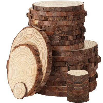Afbeelding van Kurtzy Natuurlijk Onbewerkte Houtsnedes (30 Pak) 3 16 cm Diameter Houten Stam Cirkels met Schors, Zonder Gat Voor DIY kunst en Hobby, Kerstmis Ornamenten Bruiloft Decoratie