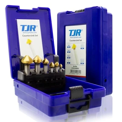Afbeelding van TJR® frees 90 diameter 6,3 20,5 mm van HSS staal met TiN coating, echt scherp, en ontbraamset voor hout, metaal kunststof in praktische opbergdoos