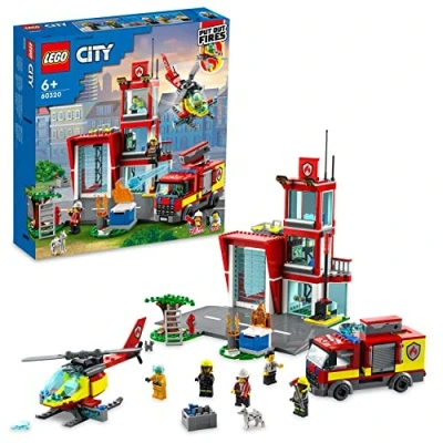 Afbeelding van LEGO 60320 City Fire brandweerkazerne, set met garage, speelgoed, vrachtwagen en helikopter, voor kinderen vanaf 6 jaar