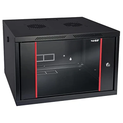 Afbeelding van HMF 66407 02 netwerkkast, serverkast 19 inch, 7 U, diepte 450 mm, volledig gemonteerd, glazen deur, zwart