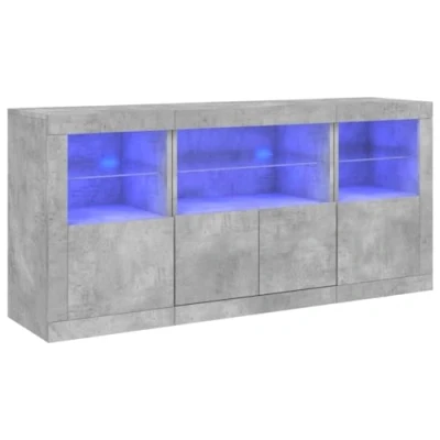 Image de vidaXL Buffet avec lumières LED gris béton 142,5x37x67 cm