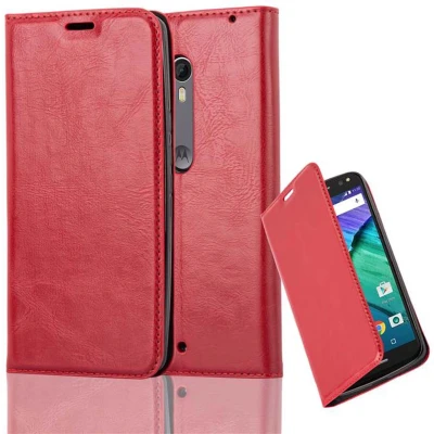 Afbeelding van Cadorabo Hoesje geschikt voor Motorola MOTO X STYLE in APPEL ROOD Beschermhoes met magnetische sluiting, standfunctie en kaartvakje Book Case Cover Etui