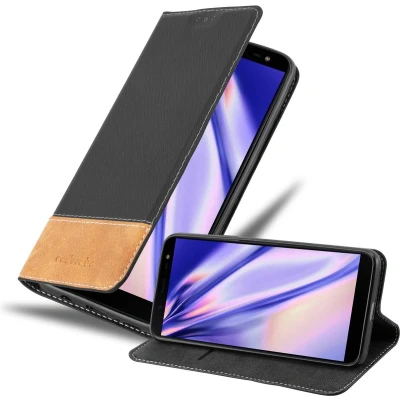 Afbeelding van Cadorabo Hoesje geschikt voor Samsung Galaxy J6 2018 in ZWART BRUIN Beschermhoes met magnetische sluiting, standfunctie en kaartvakje Book Case Cover Etui