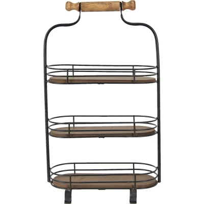 Afbeelding van Clayre &amp; Eef Etagère 3 laags 51 cm Zwart Bruin Ijzer Hout Ovaal