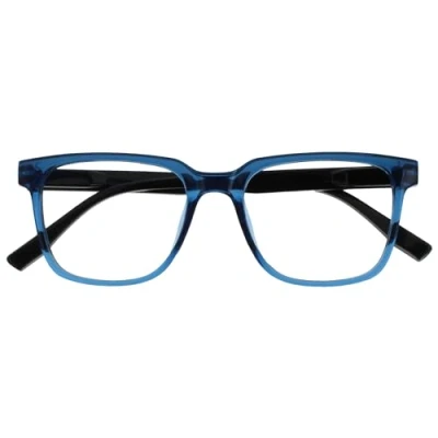 Afbeelding van OPULIZE LEO Leesbril, groot rechthoekig montuur, blauw, zwarte tempels, heren en dames, veerscharnieren, R55 3 +2,50