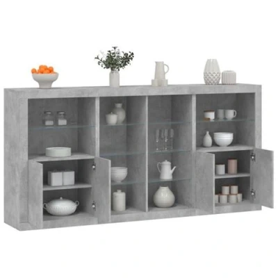 Afbeelding van vidaXL Dressoir met LED verlichting 202x37x100 cm betongrijs