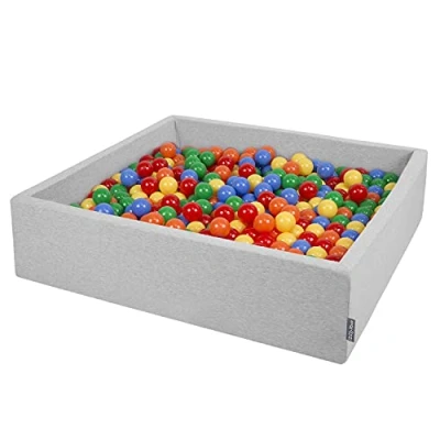 Afbeelding van KiddyMoon vierkant ballenbad 120x30cm/200 ballen ∅ 7cm vierkante ballenbakken voor baby&#039;s speelbad peuters, made in the eu, lichtgrijs:geel groen blauw rood oranje