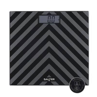 Afbeelding van Salter SA00287 BAFEU16 Digitale personenweegschaal, capaciteit 180 kg, groot platform van gehard glas, gemakkelijk af te lezen lcd display, visgraatdesign, onmiddellijke gewichtsweergave, batterij en
