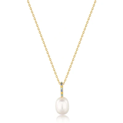 Afbeelding van Ania Haie dames Gemstone Pearl Drop ketting M met zirkonia in de kleur Goud