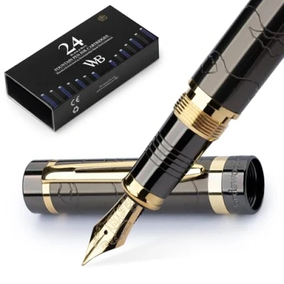Afbeelding van Wordsworth &amp; Black Primori Vulpen Set [Gunmetal Gold] extra fijne veer, geschenkdoos, 24 inktpatronen, navulconverter, krant, kalligrafie, gladde schrijfpen