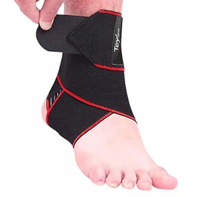 Afbeelding van Teylam Verstelbare enkelbrace, flexibele enkelbandage, ultradun, voor hardlopen en voetbal, rechter linkerenkel (rood, 1 stuk)