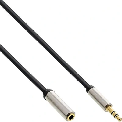 Image de InLine 99231 Slim Câble Audio stéréo, Jack 3,5 mm mâle/Femelle Noir 1 m