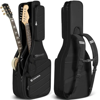 Afbeelding van CAHAYA Dubbele draagtas voor elektrische gitaar: 18 mm dikke bekleding gitaar, gitaar ST, LP en Tele met reflecterende strips CY00378 1, zwart,, zwart., Modieus